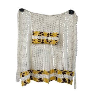 Vintage Handmade Crochet Hostess Apron White Yellow Used